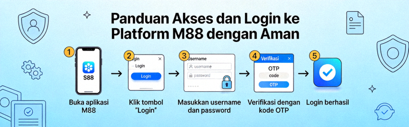 Animasi panduan akses dan login ke platform M88 dengan aman